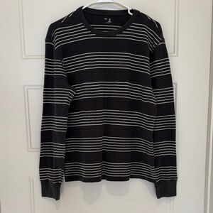 GAP Charcoal and White Stripe Thermal Knit Top